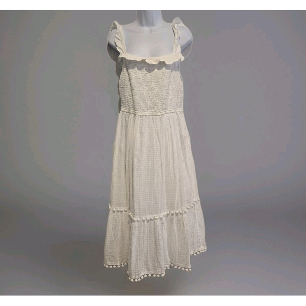 Crownโ & Ivy Women's Smocked Gauzy Lined White Sun Dress Flare Ruffled Large